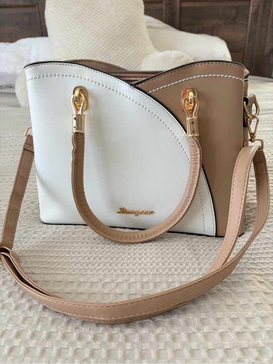 Handbags - Elegant Two-Tone White & Tan Shoulder Bag